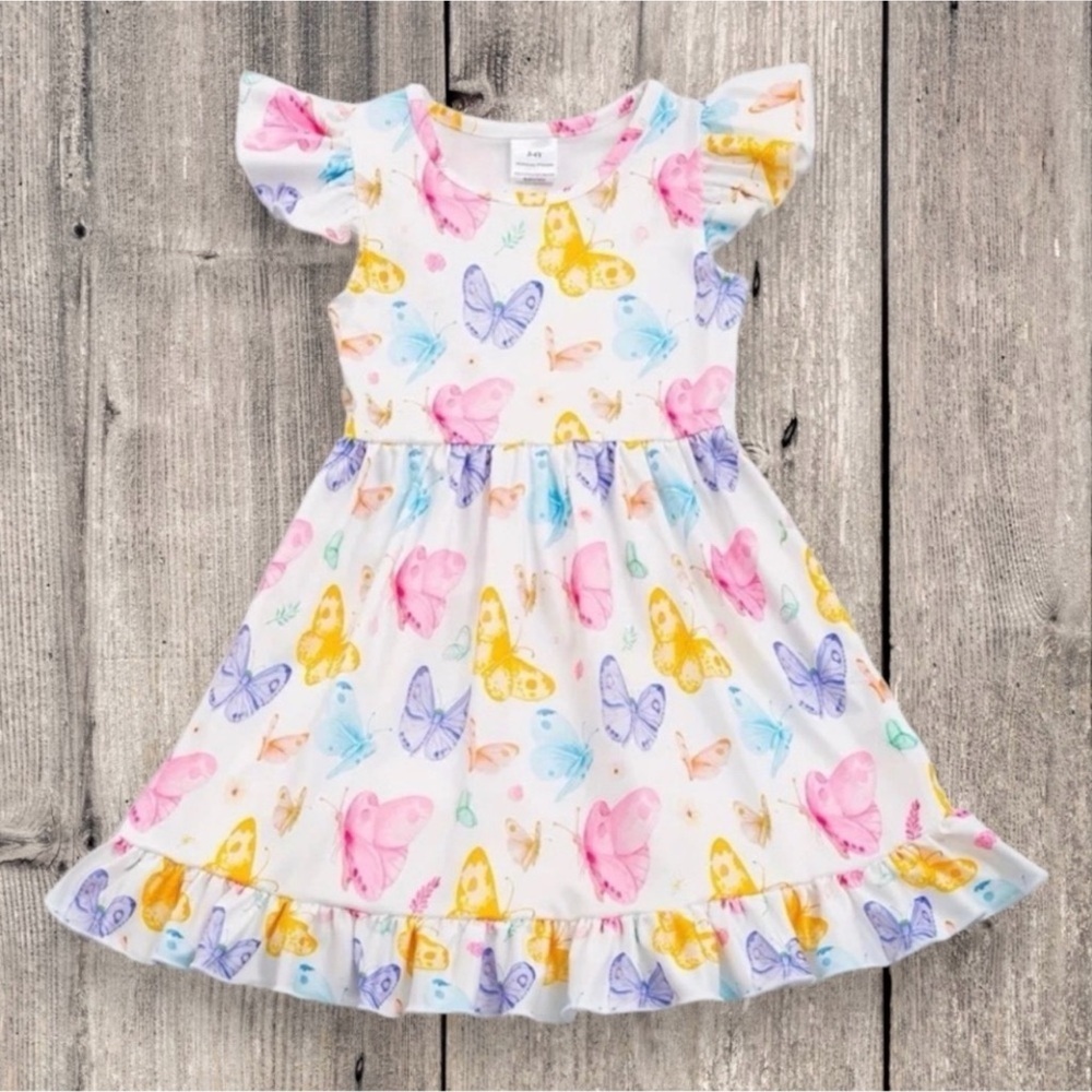 New Boutique Girls Colorful Butterfly Dress.
